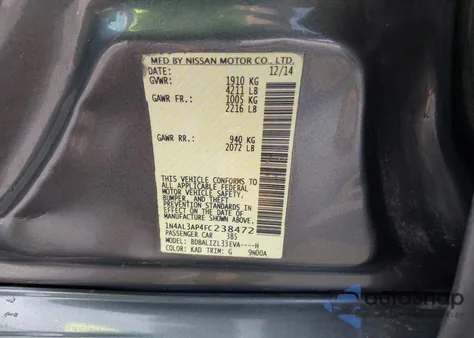 2015 Nissan Altima 2.5 Sv from USA, damaged, VIN 1N4AL3AP4FC238472